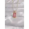 316L Çelik Gold Renk Mor Mineli El Figür Tarot Kolye