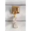 316L Çelik Gold Renk Sallantı Zirkon Taşlı Kurdele Model Nomination Charm
