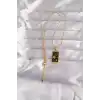 316L Çelik Gold Renk Siyah Mineli Yıldız Figür Tarot Kolye