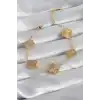 316L Çelik Gold Renk Yonca Model İşleme Detay Kadın Bileklik