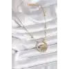 316L Çelik Gold Renk Zirkon Taşlı Göz Model Kadın Kolye