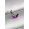 316L Çelik Gümüş Renk Mor Kelebek Model Tragus Piercing