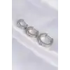 316L Çelik Gümüş Renk Zirkon Taşlı Model 3lü Halka Küpe