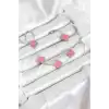 316L Çelik Gümüş Zincir Pembe Renk Yonca Bileklik