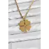 316L Çelik Zincir Gold Renk Yonca Model 60 cm Kadın Kolye