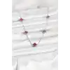 316L Çelik Zincir Gümüş Renk Bordo Baby Boy Yonca Kadın Kolye