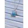 316L Çelik Zincir Gümüş Renk Mavi Mineli Ay Figür Tarot Kolye