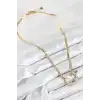 316L Çelik Zirkon Taşlı Çeyrek Takılabilir Gold Renk Kadın Kolye