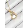316L Çelik Zirkon Taşlı Kalp Model Gold Renk Kadın Kolye