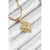 316L Çelik Zirkon Taşlı Kalp Model Gold Renk Kadın Kolye