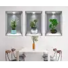 3D Çiçek Vazo Duvar Sticker 3 lü Set GRİ Fon