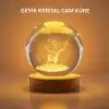 3d Geyik Desenli Kristal Küre Usb Işıklı Ahşap Tabanlı Oda Lambası