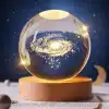 3D Lazer İşlemeli Galaksi Küre USB LED Ahşap Standlı Oda Gece Lambası