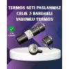 500 ml Isı Korumalı Çelik Termos ve Bardak Seti | Silikon Tabanlı, Şık ve Pratik