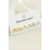 6 Adet Kelebek Taşlı Çelik Küpe