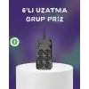 6 Prizli Çoklu Uzatma Kablosu Usb Type-c Hızlı Şarj Termal Koruma