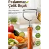 Ergonomik Ahşap Saplı Metal Meyve Sebze Soyacağı Tek Başlıklı Pratik Soyacak