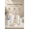 5 Parça Beyaz Banyo Seti Diş Fırçalık Çöp Kovası Sabunluk Sıvı Sabunluk Tuvalet Fırçası