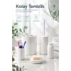 Modern Tasarımlı 5 Parça Banyo Aksesuar Seti Beyaz Renk Sabunluk ve Fırçalık Dahil