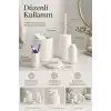 Modern Tasarımlı 5 Parça Banyo Aksesuar Seti Beyaz Renk Sabunluk ve Fırçalık Dahil