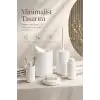 Modern Tasarımlı 5 Parça Banyo Aksesuar Seti Beyaz Renk Sabunluk ve Fırçalık Dahil