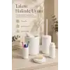 Modern Tasarımlı 5 Parça Banyo Aksesuar Seti Beyaz Renk Sabunluk ve Fırçalık Dahil