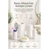 Beyaz Banyo Düzenleyici Set 5 Parça Çöp Kovası Tuvalet Fırçası Sabunluk Fırçalık