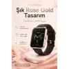 Kablosuz Şarj Destekli Rose Gold Akıllı Saat Dokunmatik Ekranlı Spor Takipli Model