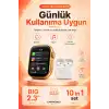 Büyük Ekranlı Akıllı Saat Kablosuz Kulaklık Ve Çoklu Aksesuar İçeren Set
