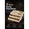 Üç Çekmeceli Kadife Takı Düzenleyici Şeffaf Kapaklı Mücevher Saklama Kutusu