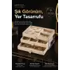Üç Çekmeceli Kadife Takı Düzenleyici Şeffaf Kapaklı Mücevher Saklama Kutusu