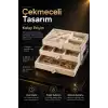 Üç Çekmeceli Kadife Takı Düzenleyici Şeffaf Kapaklı Mücevher Saklama Kutusu