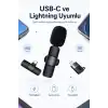 USB-C ve Lightning Uyumlu Kablosuz Yaka Mikrofonu Tak Çalıştır Telefon Ses Kayıt Seti
