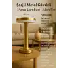 Gold Mantar Masa Lambası 3 Renk Modlu Kablosuz Şarjlı Dekoratif Metal LED Abajur