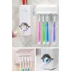 5li Diş Fırçalık Macun Sıkıcı Seti Duvara Monte Beyaz Hijyenik Pratik Organizer