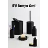 5 Parça Siyah Banyo Seti Yuvarlak Çöp Kovası Tuvalet Fırçası Sabunluk Fırçalık Modern