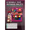 8 Renkli Yüz Boyama Paleti Fırça Hediyeli - Çocuk Parti Makyaj Seti 1 Adet BX-313451