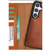 El Yapımı Hakiki Deri Cüzdanlı Kılıf - Samsung Galaxy S25 Uyumlu, Gölgeli Taba BX-313513