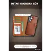 El Yapımı Hakiki Deri Cüzdanlı Kılıf - Samsung Galaxy S25 Uyumlu, Gölgeli Taba BX-313513