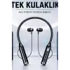Dijital Ekranlı Boyun Bantlı Bluetooth Kulaklık Mikrofonlu Çift Cihaz Bağlantılı Kablosuz BX-313559
