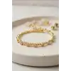 Sıralı Zirkon Taşlı Pirinç Kadın Bileklik - Gold Renk Tekli Parça, Bijuteri Aksesuar BX-313594