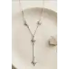 Zirkon Taşlı Gümüş Renk Kutup Yıldızı Kolye - 45 cm Pirinç Zincir Kadın Takı BX-313618