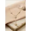 45 Cm Zincirli Pirinç Kutup Yıldızı Kolye - Zirkon Taşlı Kadın Bijuteri Takı BX-313619