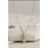 Sıralı Zirkon Taşlı Pirinç Gold Renk Model Kadın Kolye 45 cm Zincir Hediyelik BX-313621