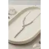 Zirkon Taşlı Pirinç Kadın Kolye - 45 cm Bar Tasarım, Gümüş Tonunda Tekli Ürün BX-313628
