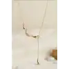 45 Cm Pirinç Gold Renk Zirkon Taşlı Damla Model Kadın Kolye - Tek Parça Takı BX-313633