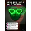 3 Modlu Yeşil Led Işıklı Kalp Gözlük - 1 Adet Parti Aksesuarı Glow Gece BX-313760