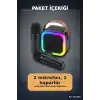 Karaoke Hoparlör Seti Çift Kablosuz Mikrofonlu Bluetooth 5.3 LED Işıklı BX-316400