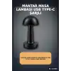 Mantar Masa Lambası Dokunmatik USB Type-C Şarjlı Oval Dekoratif Siyah Başucu Aydınlatma BX-316869