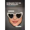 Bride Kalp Parti Gözlüğü İnci Detaylı Beyaz Siyah Camlı Bekarlığa Veda Aksesuarı BX-316906